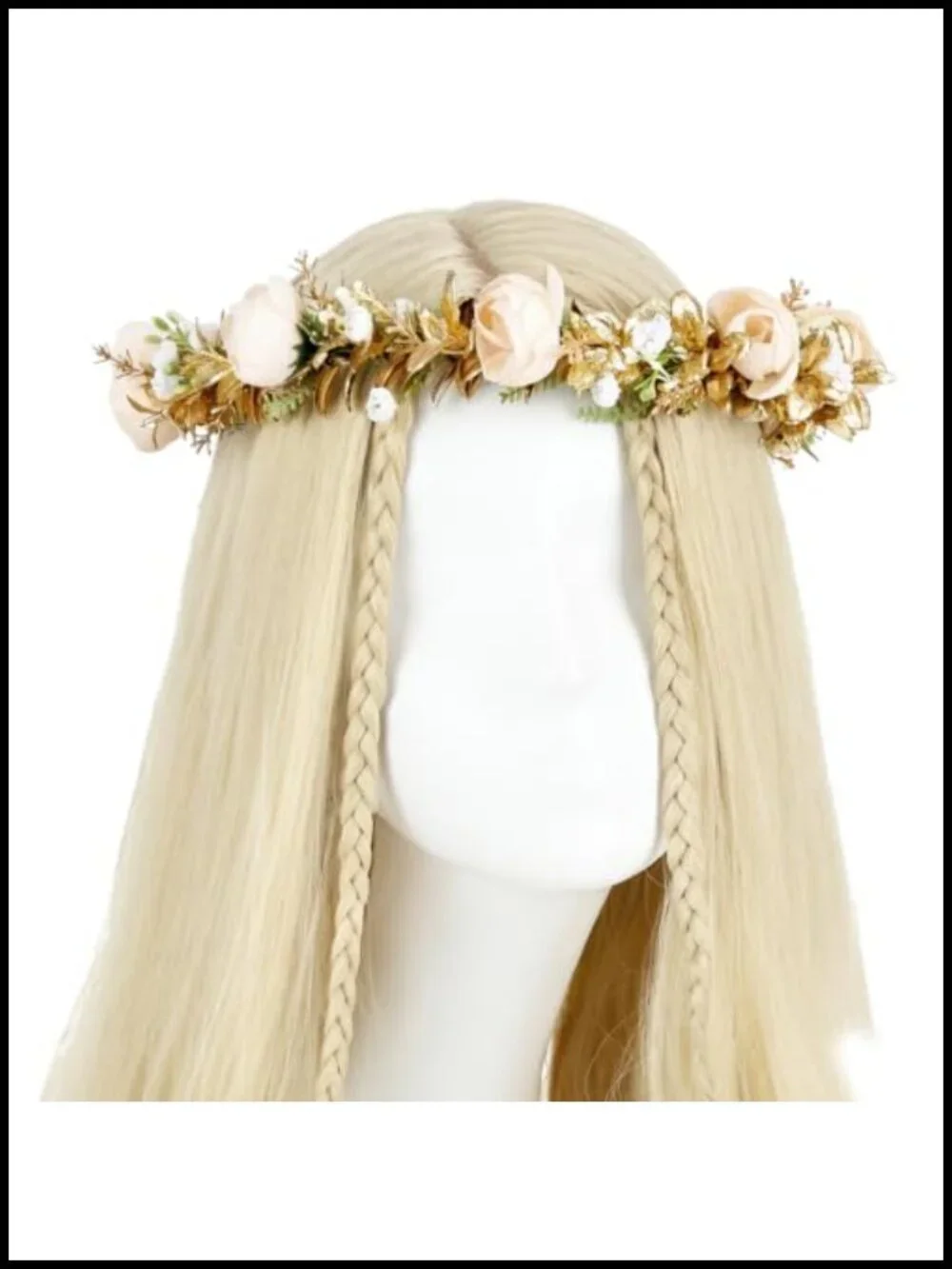 Fairy White Flower Crown Gold Green Woodland Headband Boho Bridal